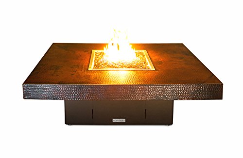 Hammered Copper Santa Barbara Rectangular Fire Pit Table - 48 x 36 x 18-Natural Gas-Black
