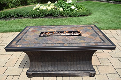 Oakland Living Rectangular Slate Topped Vienna Gas Firepit Table Antique Bronze