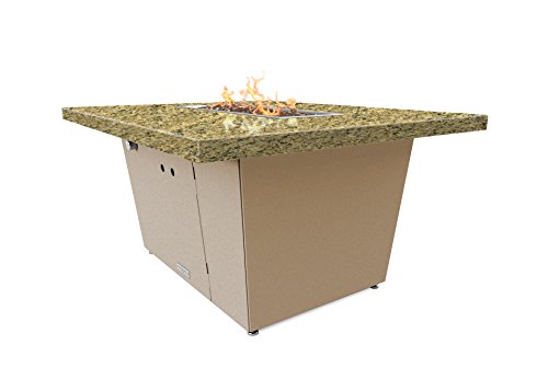 Palisades Rectangular Fire Pit Table - 44x36x15 - Chat Height - Propane - Santa Cecillia Granite Top - Beige Powdercoat Base