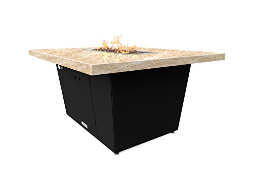Palisades Rectangular Fire Pit Table - 44x36x15 - Chat Height - Propane - So Cal Special Granite Top - Black Powdercoat Base