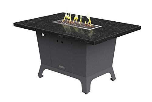 Palisades Rectangular Fire Pit Table - 52x36x15 - Dining Height - Natural Gas - Black Pearl Granite Top - Grey Texture Powdercoat Base