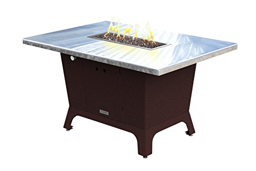 Palisades Rectangular Fire Pit Table - 52x36x15 - Dining Height - Propane - Brushed Aluminum Top - Dark Cherry Powdercoat Base