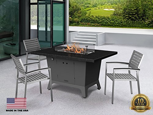 Palisades Rectangular Fire Pit Table - 52x36x15 - Dining Height - Propane - So Cal Special Granite Powdercoat Top - Grey Texture Powdercoat Base