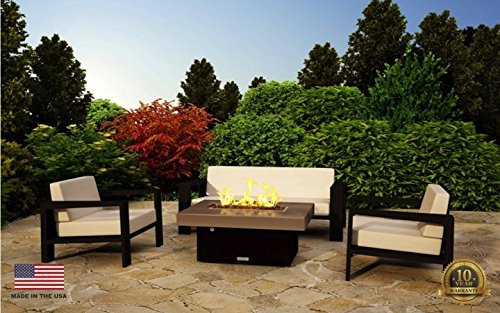 Santa Barbara Rectangular Fire Pit Table - 40 x 30 - Natural Gas - So Cal Special Granite -Beige Powdercoat Base