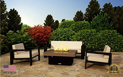 Santa Barbara Rectangular Fire Pit Table - 40 x 30 - Natural Gas - So Cal Special Granite - Grey Granite Texture Powdercoat Base