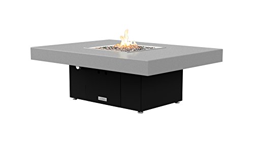 Santa Barbara Rectangular Fire Pit Table - 48 x 36 - Natural Gas - Hilltop Grey Texture Powdercoat Top - Black Powdercoat Base