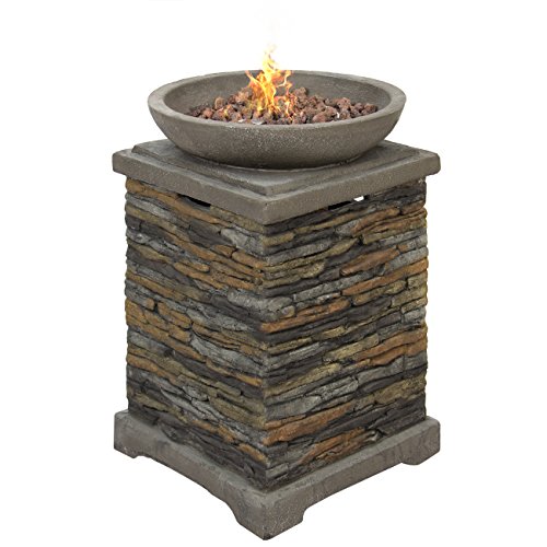 Best Choice Products Elegant Outdoor Patio Firepit Stone Base Fire Bowl Poolside Backyard Propane