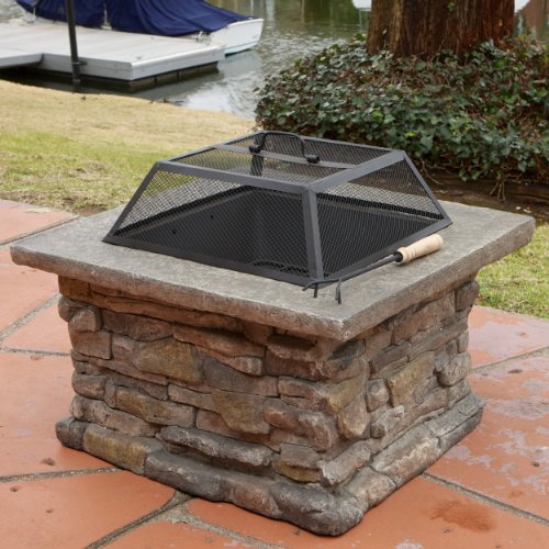 Elegant 29 Outdoor Patio Firepit w Iron Fire Bowl Stone Base Mesh Cover