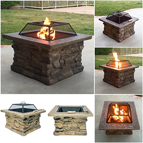 Fire Realm Elegant 29 Outdoor Patio Firepit w Iron Bowl Stone Base Mesh Pit