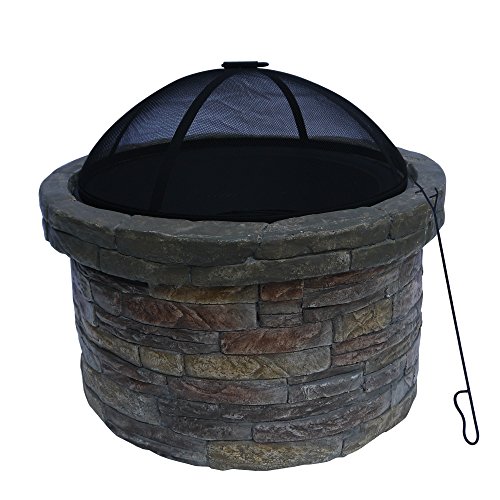 Peaktop Outdoor Round Stone Fire Pit With Cover 265&quot X 23&quot