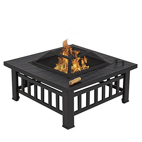 US stockOutdoor 32 Metal Firepit Patio Garden Square Stove Fire Pit Metal