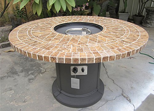 Gas Fireplace Fire Pit Outdoor Porcelain Mosaic Tile 48 Table Patio Deck Propane Line or Tank 50000 BTU Gray Base