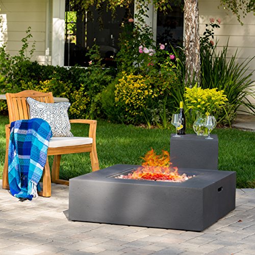 Hearth 50K BTU Outdoor Gas Fire Pit Table with Tank Holder Square Grey