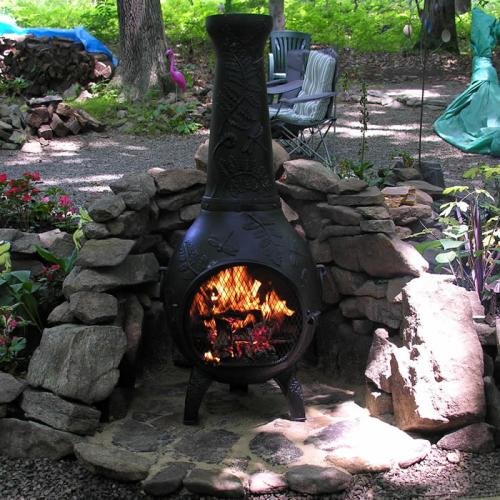 Natural Gas Chiminea - Blue Rooster ALCH014GK-GA-NG - Dragonfly Gas Chiminea Outdoor Fireplace - Gold Accent