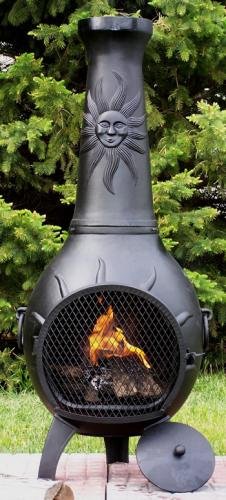 Natural Gas Chiminea - Blue Rooster ALCH029GK-CH-NG - Sun Stack Gas Chiminea Outdoor Fireplace - Charcoal