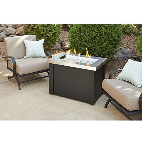 Outdoor Great Room Providence Stainless Steel Crystal Fire Pit Table with Black Metal Base