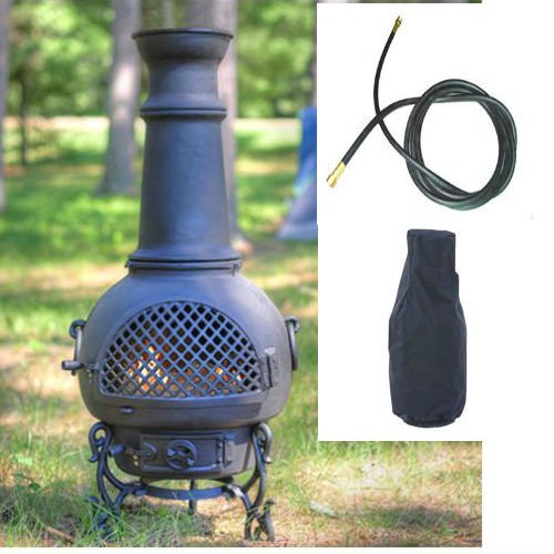 Blue Rooster Gatsby Model Charcoal Color Propane Gas Outdoor Metal Chiminea Fireplace With 20 Ft Gas Line And