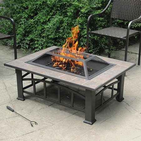 Axxonn Outdoor Rectangular Ceramic Tile Top Fire Pit Brownish Bronze