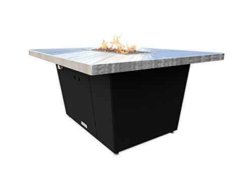 Palisades Rectangular Fire Pit Table - 44x36x1.5 - Chat Height - Propane - Brushed Alluminum Top - Black Powdercoat