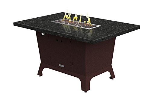 Palisades Rectangular Fire Pit Table - 52x36x15 - Dining Height - Natural Gas - Black Pearl Granite Top - Dark Cherry Powdercoat Base
