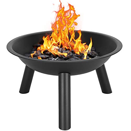 Cast Iron Outdoor Fire Pit round Metal Firepit Bonfire Stove Wood Burning BBQ Fire Pit without Mesh Spark Screen Cover for Camping Picnic Patio Backyard Garden Beaches Park Bonfire Fire bowl