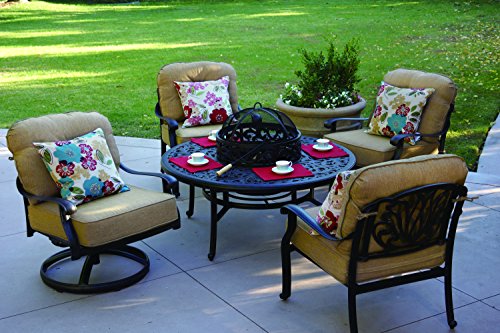 Darlee Elisabeth 5-Piece Conversation SetSeat and Back Cushions and 52-Inch Round Tea TableIce BucketBBQFire Pit Antique Bronze