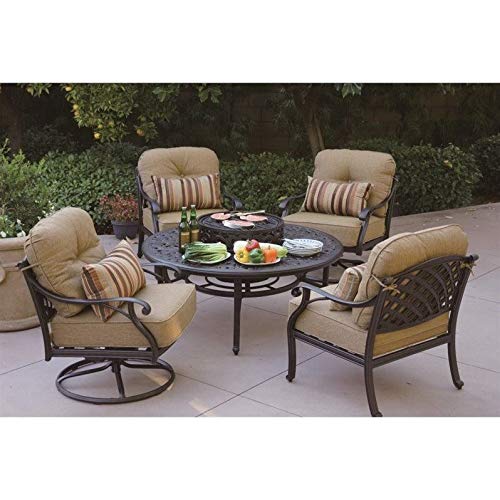 Darlee Nassau 5 Piece Patio BBQ Fire Pit Dining Set in Antique Bronze