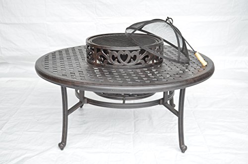 Nassau Outdoor Patio Ice Tea BBQ Fire Pit Round Coffee Table 52 Cast Aluminum