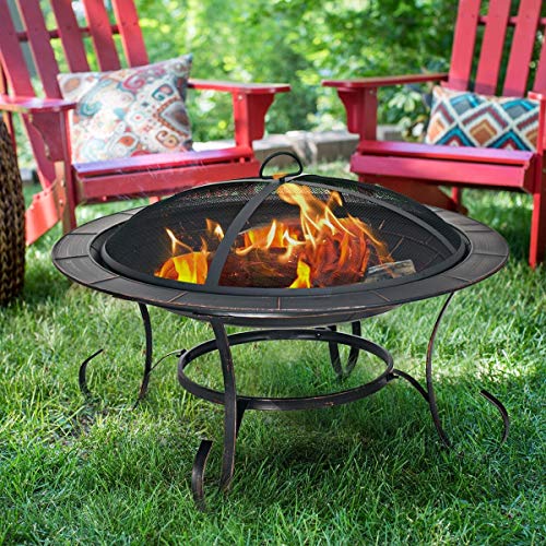 Stove BBQ Fire Pit Camping Firepit Heater Fantastic Decorative Outdoor Backyard with Black Domed Mesh Screen 30 inches
