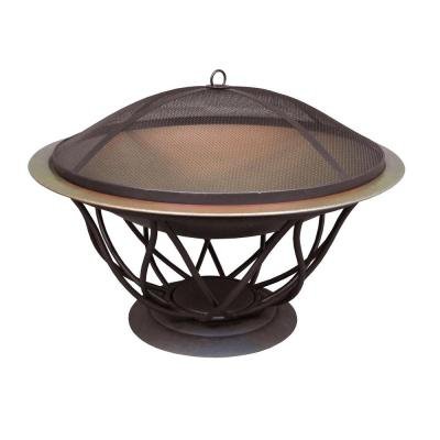 30 Inch Wood Outdoor Bowl Fire Pit With Copper Finish On Sturdy Steel Construction Inlcludes Spark Screen And