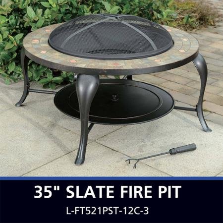 Better Homes And Gardens 35&quot Slate Fire Pit Sturdy Steel Base And Fire Bowl Natural Slate Table Top With Copper