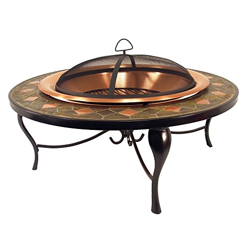 Catalina Creations 40 Round Heavy Duty Mosaic Patio Fire Pit with Solid Copper Bowl Copper Accents Spark Screen and Accessories