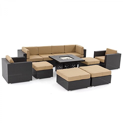 Avery Island 11 Piece Resin Wicker Patio Sectional Seating Set With Fire Pit Table By Lakeview Outdoor Designs