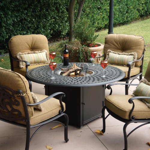 Darlee Catalina 5 Piece Cast Aluminum Patio Fire Pit Seating Set