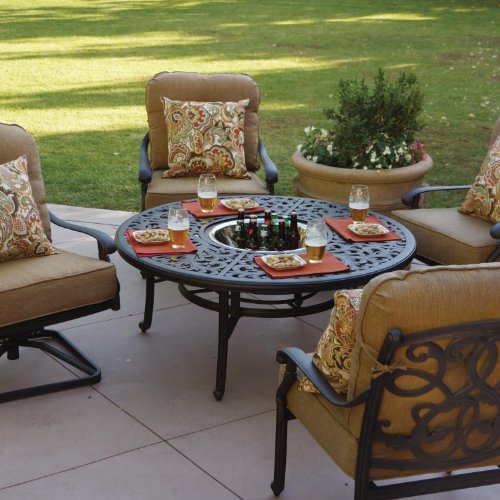 Darlee Santa Monica 5 Piece Cast Aluminum Patio Fire Pit Conversation Seating Set - Fire Pit Bbq Table With Ice