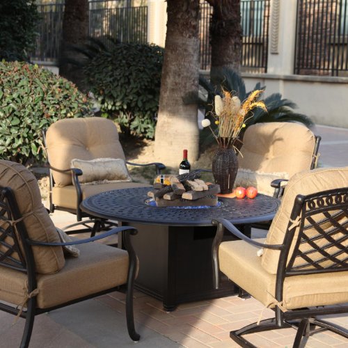 Darlee Sedona 5 Piece Cast Aluminum Patio Fire Pit Conversation Seating Set - Antique Bronze