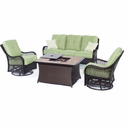 Hanover ORLEANS4PCFP-GRN-B Orleans 4 Piece Fire Pit Seating Set - Green44 Stone Tile Top