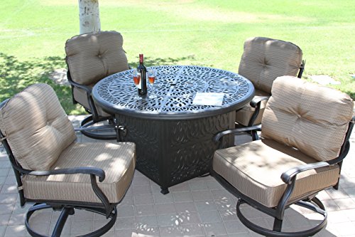 Heritage Outdoor Living Cast Aluminum Elisabeth 5pc Deep Seating Set With 52in Firepit With Enclosure- Antique