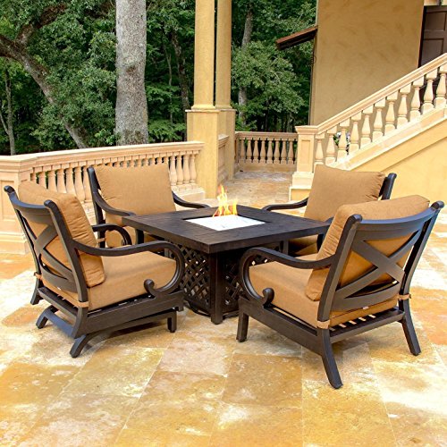 Lakeview Outdoor Designs Avondale 4 Person Aluminum Patio Fire Pit Seating Set With 2 Rocking Club Chairs Antique