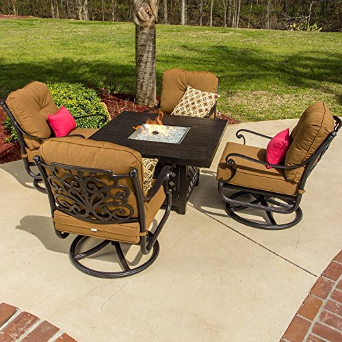Lakeview Outdoor Designs Evangeline 4 Person Cast Aluminum Patio Fire Pit Seating Set With Swivel Rockers Antique