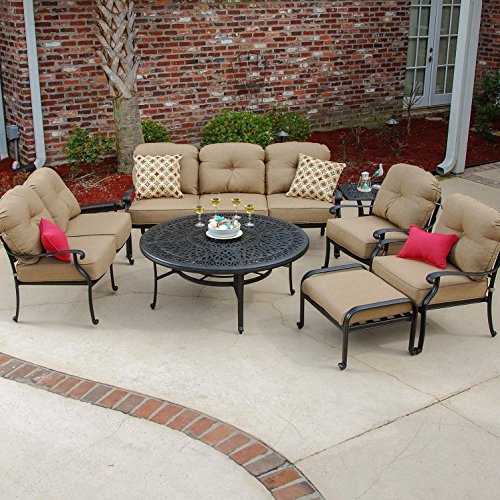 Rosedown 7 Piece Cast Aluminum Fire Pit Seating Set With Ice Bucket Insert By Lakeview Outdoor Designs