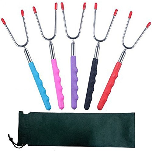 Fashionclubs Stainless Steel 34Inch Telescoping Roasting Sticks Smores Skewers Hot Dog Fork For BBQ Bonfire Patio Campfire Pit Picnic
