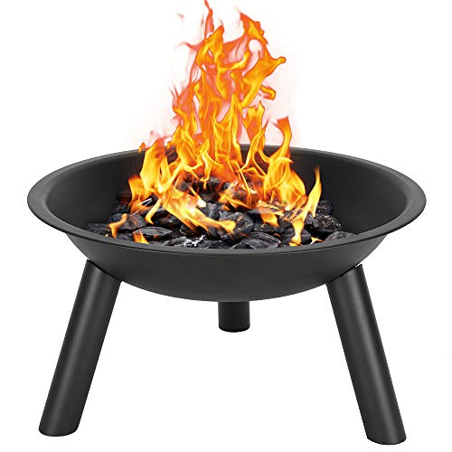 Henf 22 Inch Fire Pit Bowl Outdoor Wood-Burning Iron 3 Legs for Patio Backyard and Camping Black
