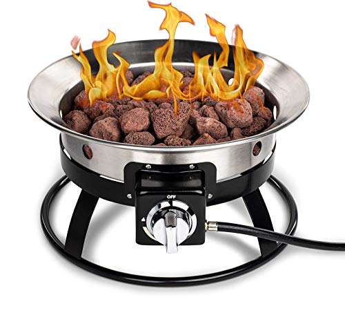 Stainless Steel Portable Propane Gas Fire Pit - 19 inch Stainless Steel Fire Bowl Burner Outdoor Gas Portable Fire Pit Kit with Cover Lava Rocks - Ideal for RV Camping Backyard