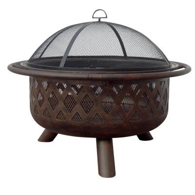 36 In Lattice Fire Pit in Bronze Finish and Decorative Crisscross Design Make a Beautiful Addition to Your Backyard