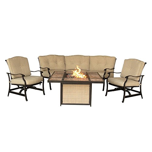 Hanover Outdoor Furniture 4 Piece Traditions Tile Tabletop Fire Pit Lounge Set Natural Oatantique Bronze