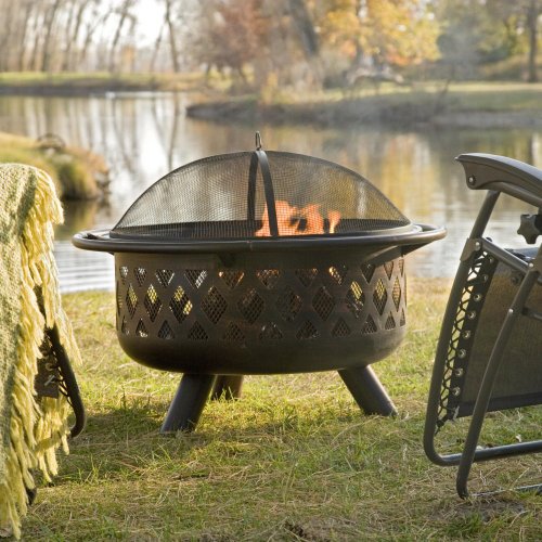 Red Ember Bronze Crossweave Firebowl Fire Pit With Free Grill Grate And Cover - Lr32-cgg