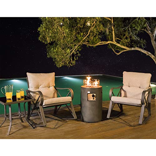 COSIEST 4-Piece Propane Fire Pit Rocking Furniture Bistro SetOutdoor Garden Furniture Rocking Chair w 16-inch Round Natural Gas Fire Table 40000 BTU w Glass Wind Guard for GardenPool Backyard