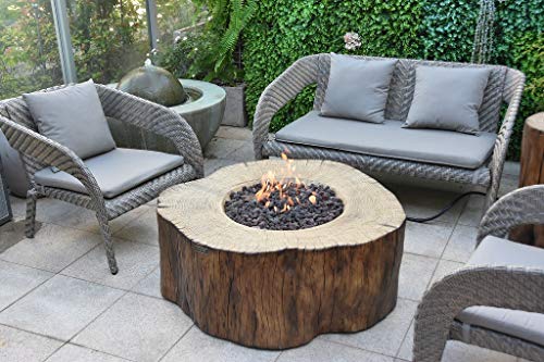 Elementi Manchester Natural Gas Fire Table 42 x 39 x 17 in Cast Concrete Fire Pits Outdoor Fireplaces Redwood Stump Shape - 304 Stainless Steel Burner - Canvas Cover and Lava Rock Included