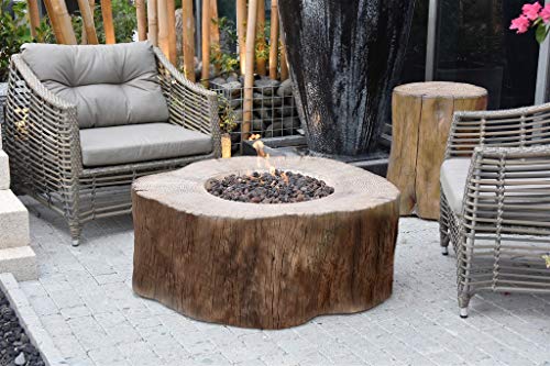 Elementi Manchester Natural Gas Fire Table 42 x 39 x 17 in Cast Concrete Fire Pits Outdoor Fireplaces into Driftwood Stump Shape - 304 Stainless Steel Burner - Canvas Cover and Lava Rock Included